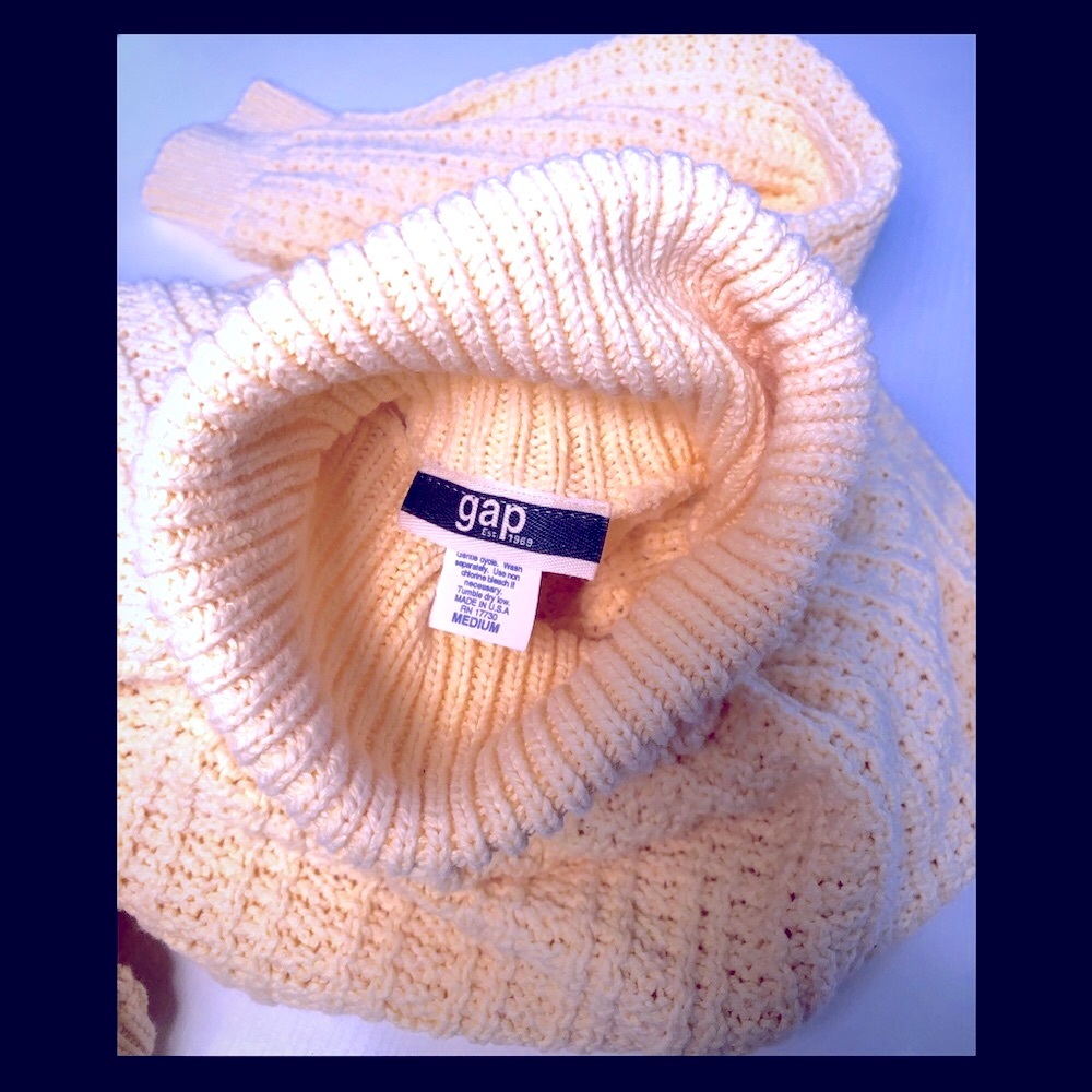VTG 90s GAP Turtleneck Shaker stitch cotton sweater/ dress yellow M